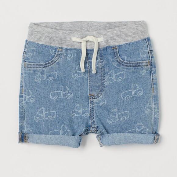 H&M Truck Pattern Denim Shorts Size 12-18 Months - Picture 1 of 6
